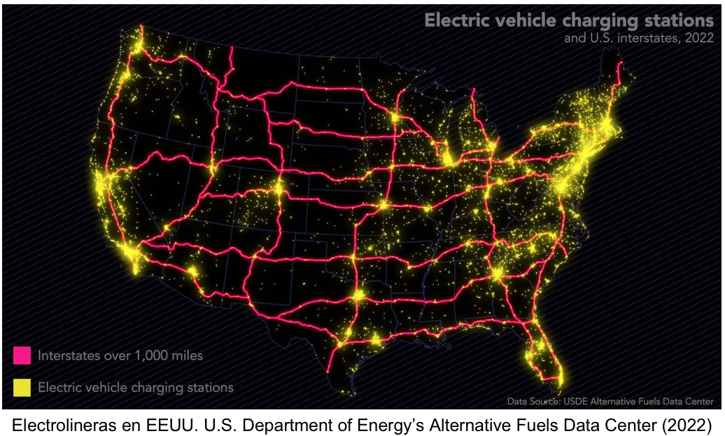 Electrolineras en EEUU. U.S. Department of Energy’s Alternative Fuels Data Center (2022)